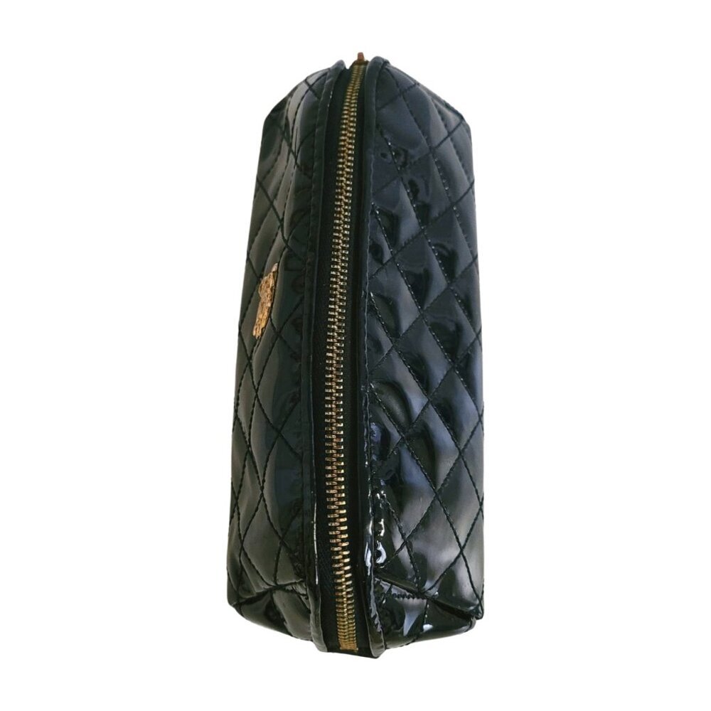 Rare BURBERRY Quilted Patent Leather Cosmetic Bag Black Gold Hardware Case - Picture 6 of 12